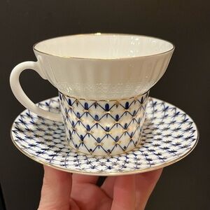 Lomonosov Imperial Bone China Porcelain Coffee Cup Wave Cobalt Net 155 ml